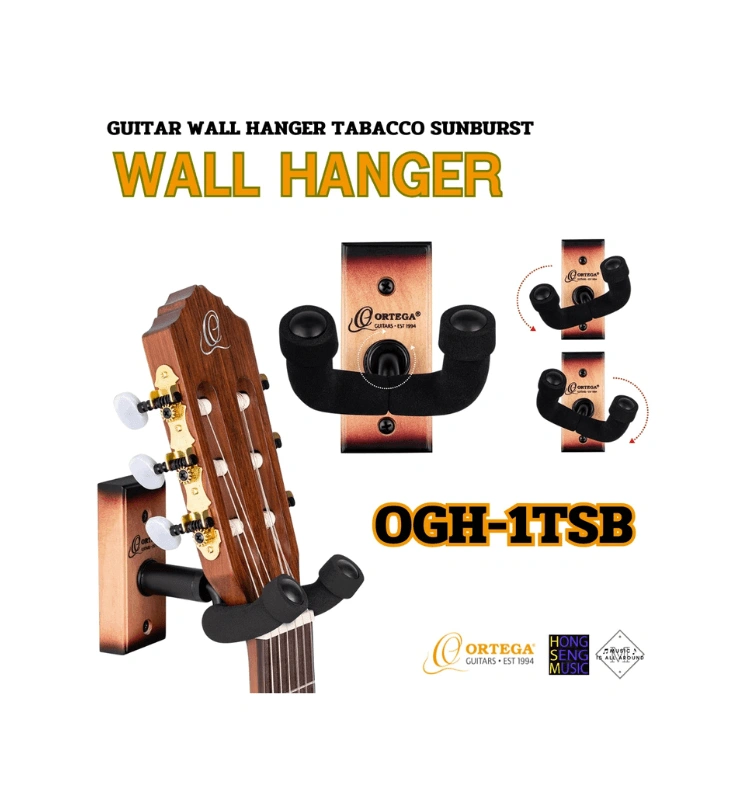 ที่แขวนกีตาร์ติดกำแพง แบบไม้สี TABACCO sunbrust Ortega WALL HANGER รุ่น OGH-1TSB