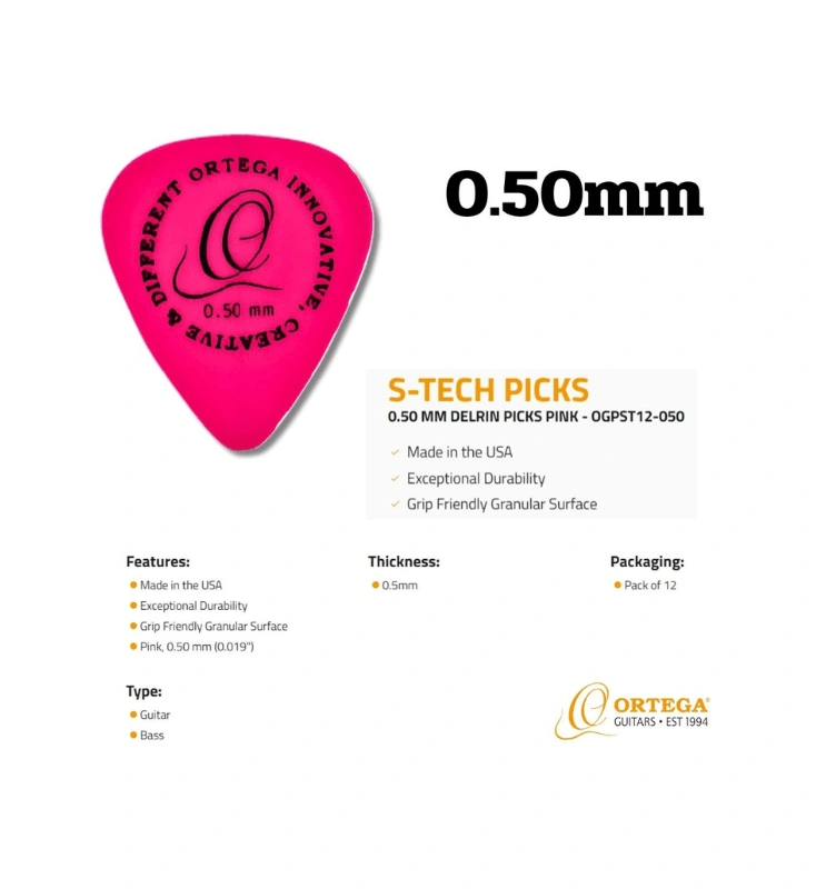 Pick guitar Ortega S-TECH PICKS เนื้อ DELRIN Made in the USA ขนาด 0.50mm