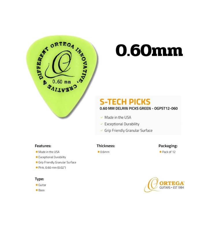 Pick guitar Ortega S-TECH PICKS เนื้อ DELRIN Made in the USA ขนาด 0.60mm