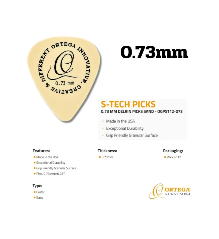 Pick guitar Ortega S-TECH PICKS เนื้อ DELRIN Made in the USA ขนาด 0.73mm