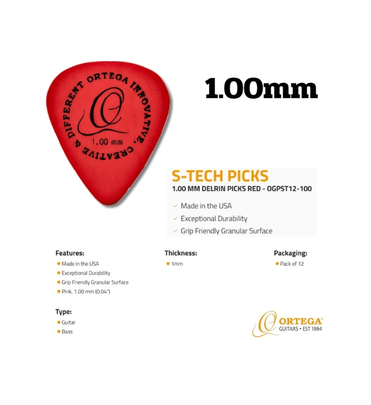 Pick guitar Ortega S-TECH PICKS เนื้อ DELRIN Made in the USA ขนาด 1.00mm