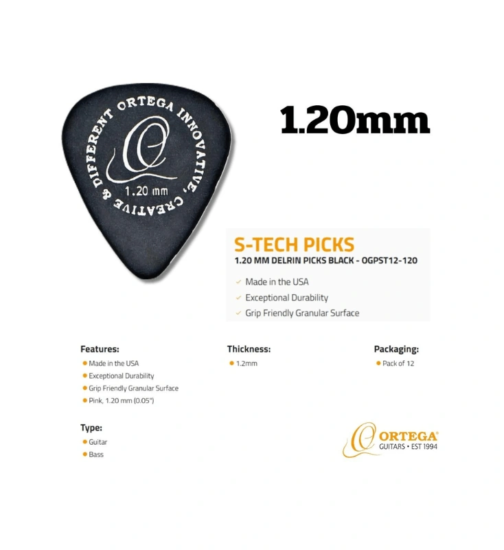 Pick guitar Ortega S-TECH PICKS เนื้อ DELRIN Made in the USA ขนาด 1.20mm