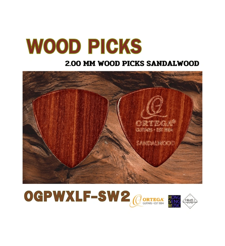 Ortega Wooden Picks ปิ๊คกีตาร์ไม้ ทรง Flat รุ่น OGPWXLF-SW2