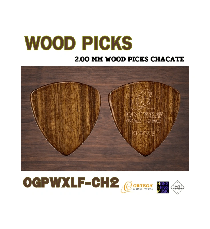 Ortega Wooden Picks ปิ๊คกีตาร์ไม้ ทรง Flat รุ่น OGPWXLF-CH2