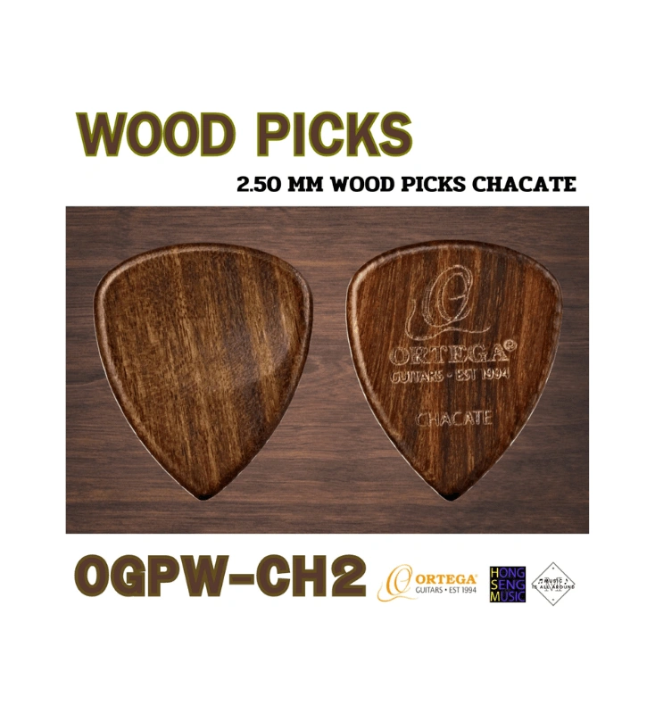 Ortega Wooden Picks ปิ๊คกีตาร์ไม้ ทรง Curvedรุ่น OGPW-CH2