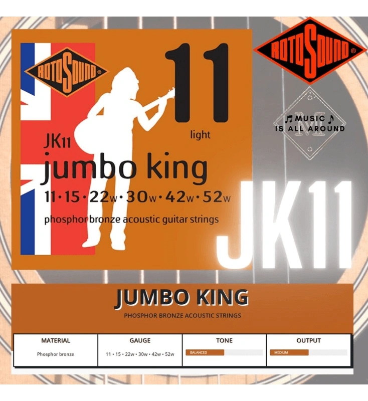 สายกีต้าร์โปร่ง Rotosound JUMBO KING JK11 เบอร์ 11-52 (Made in England)