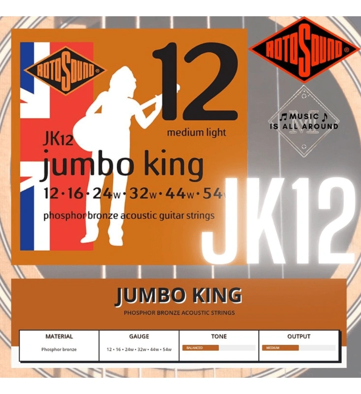 สายกีต้าร์โปร่ง Rotosound JUMBO KING  ขนาด 0.12 - 0.54 รุ่น JK12