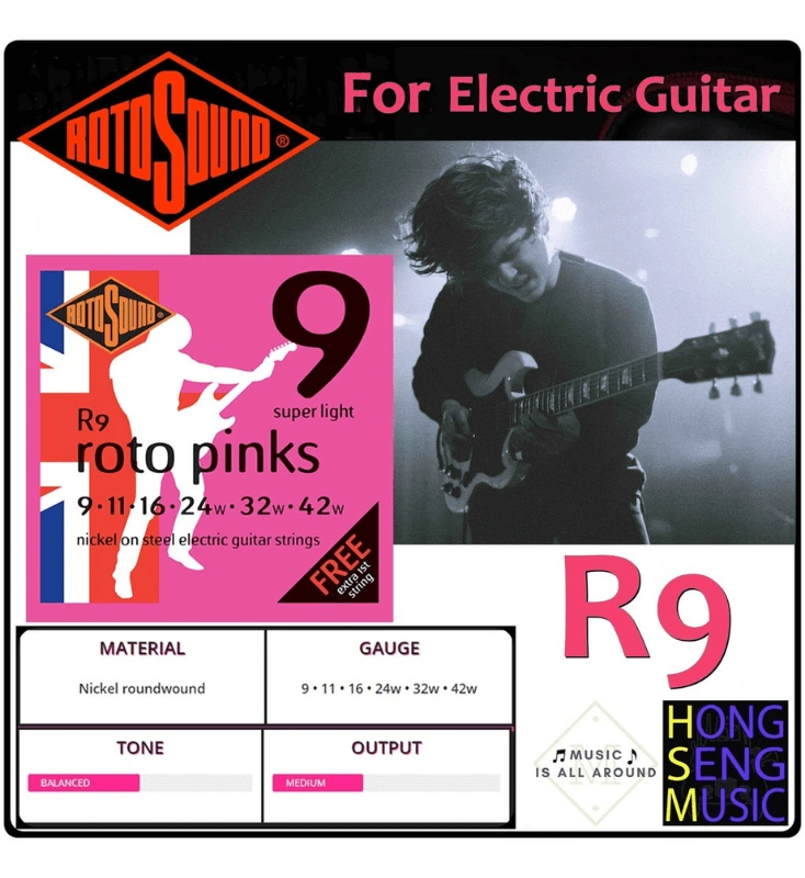 Rotosound สายกีต้าร์ไฟฟ้า ขนาด 0.09 - 0.42 รุ่น R9