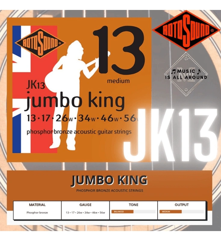 สายกีตาร์โปร่ง Rotosound JUMBO KING ขนาด 0.13 - 0.56 รุ่น JK13 (Made in England)
