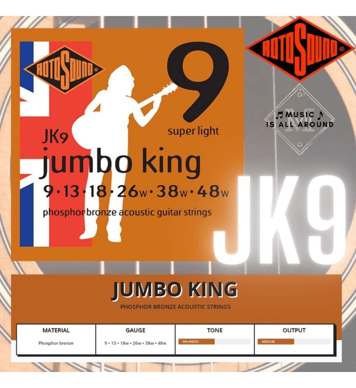 สายกีต้าร์โปร่ง Rotosound JUMBO KING  JK9 เบอร์ 9-48 (Made in England)