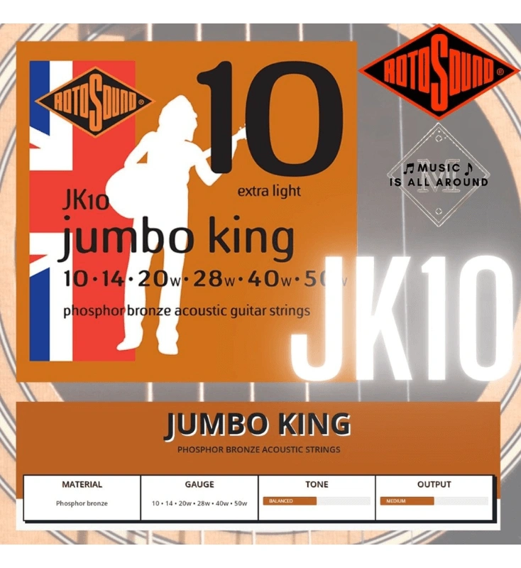 สายกีตาร์โปร่ง Rotosound JUMBO KING ขนาด 0.10 - 0.50 รุ่น JK10