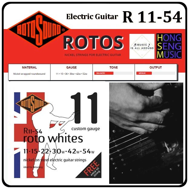 Rotosound สายกีต้าร์ไฟฟ้า ขนาด 0.11 - 0.54 รุ่น R11-54 (Made in England)