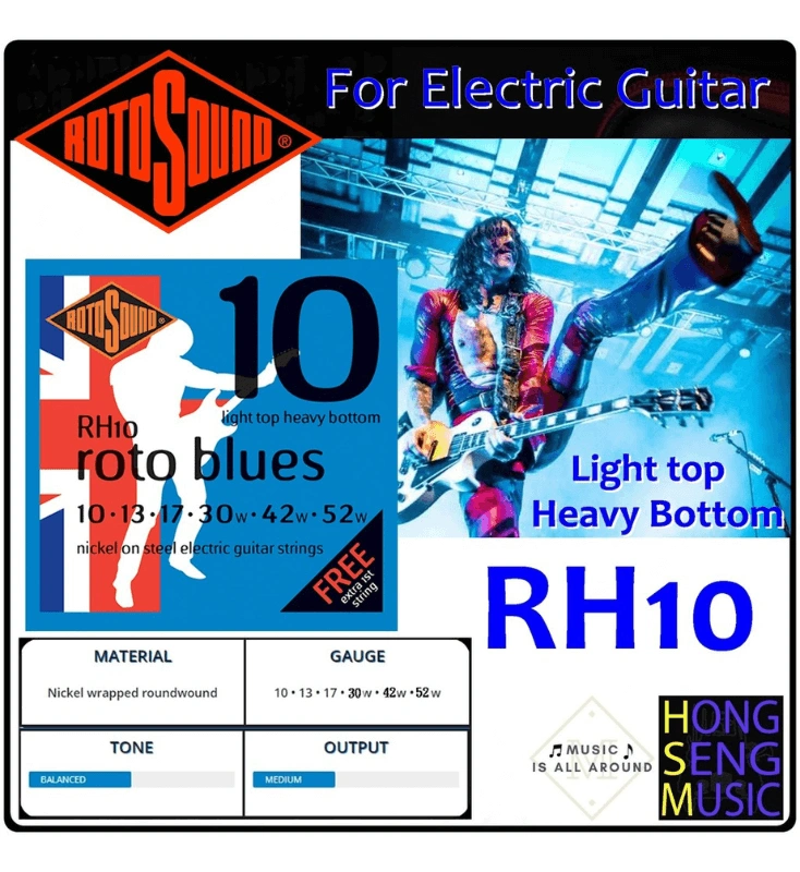 Rotosound สายกีต้าร์ไฟฟ้า ชุดผสม ขนาด 0.10 - 0.52 รุ่น RH10