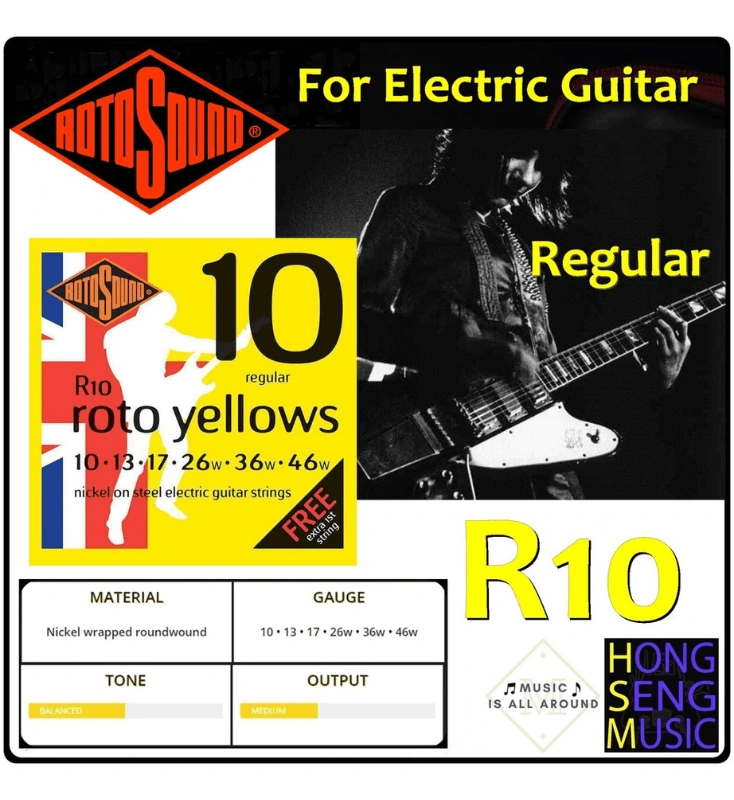 Rotosound สายกีต้าร์ไฟฟ้า ขนาด 0.10 - 0.46 รุ่น R10