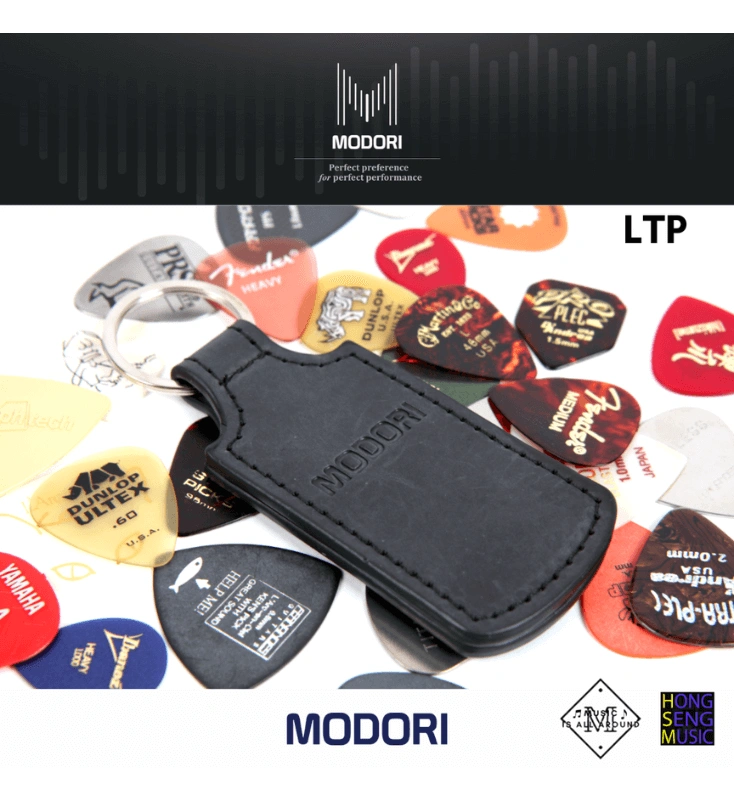 พวงกุญแจพร้อมช่องเก็บ Pick Guitat หนังแท้ MODORI สีดำ