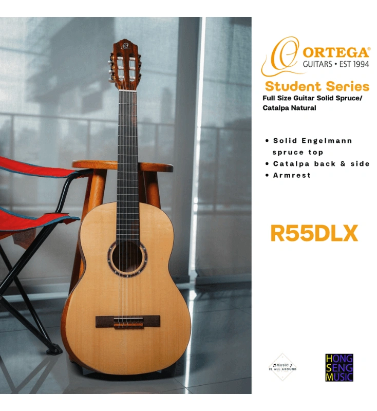 กีตาร์คลาสสิค Ortega รุ่น R55DLX (ขนาด 4/4) Student Pro Series Solid Engelmann spruce top
