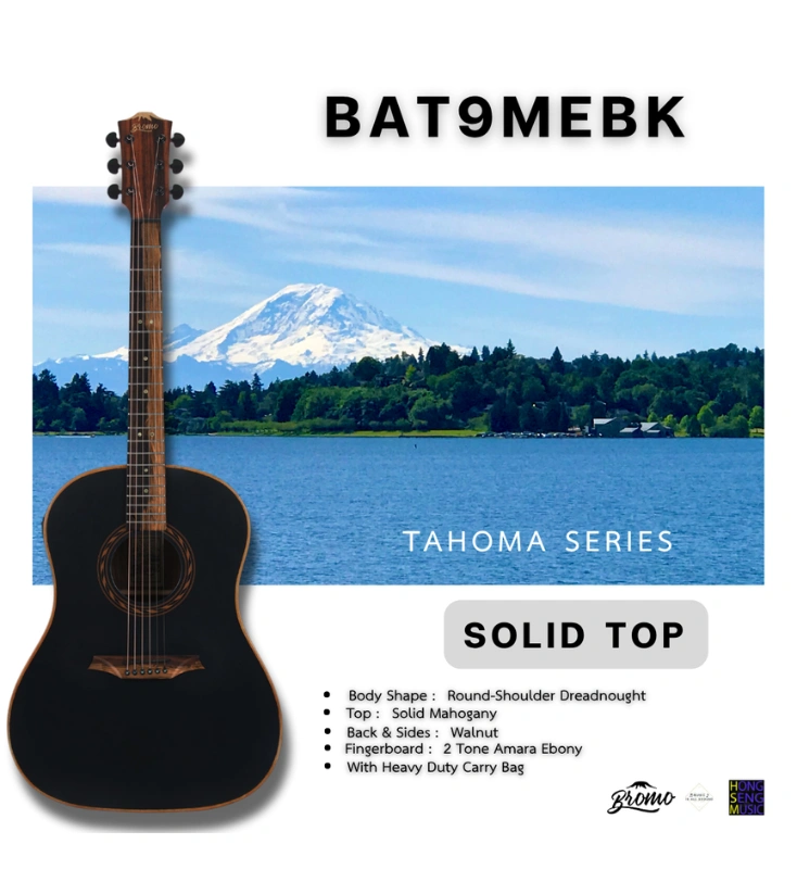 กีตาร์โปร่งไฟฟ้า Bromo Guitars รุ่น BAT9MEBK Top Solid
