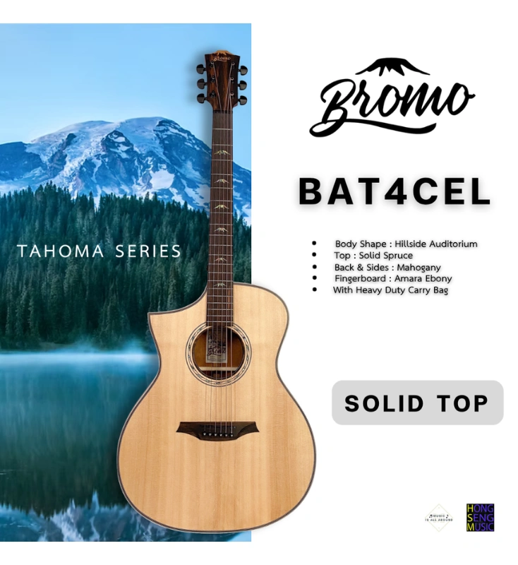 กีตาร์โปร่งไฟฟ้ามือซ้าย Bromo Guitars รุ่น BAT4CEL Top Solid